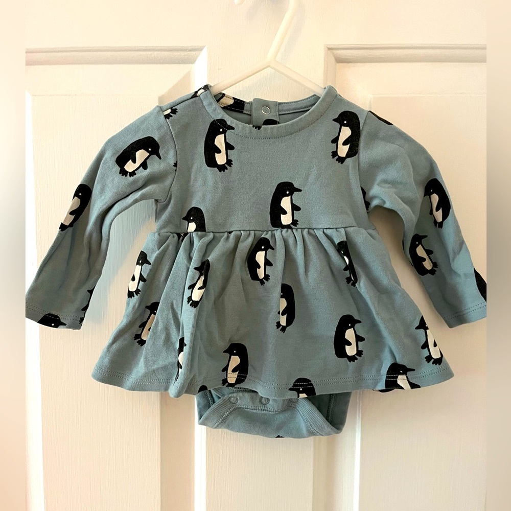 Adorable Tea Collection Penguin Print Baby Bodysuit Dress